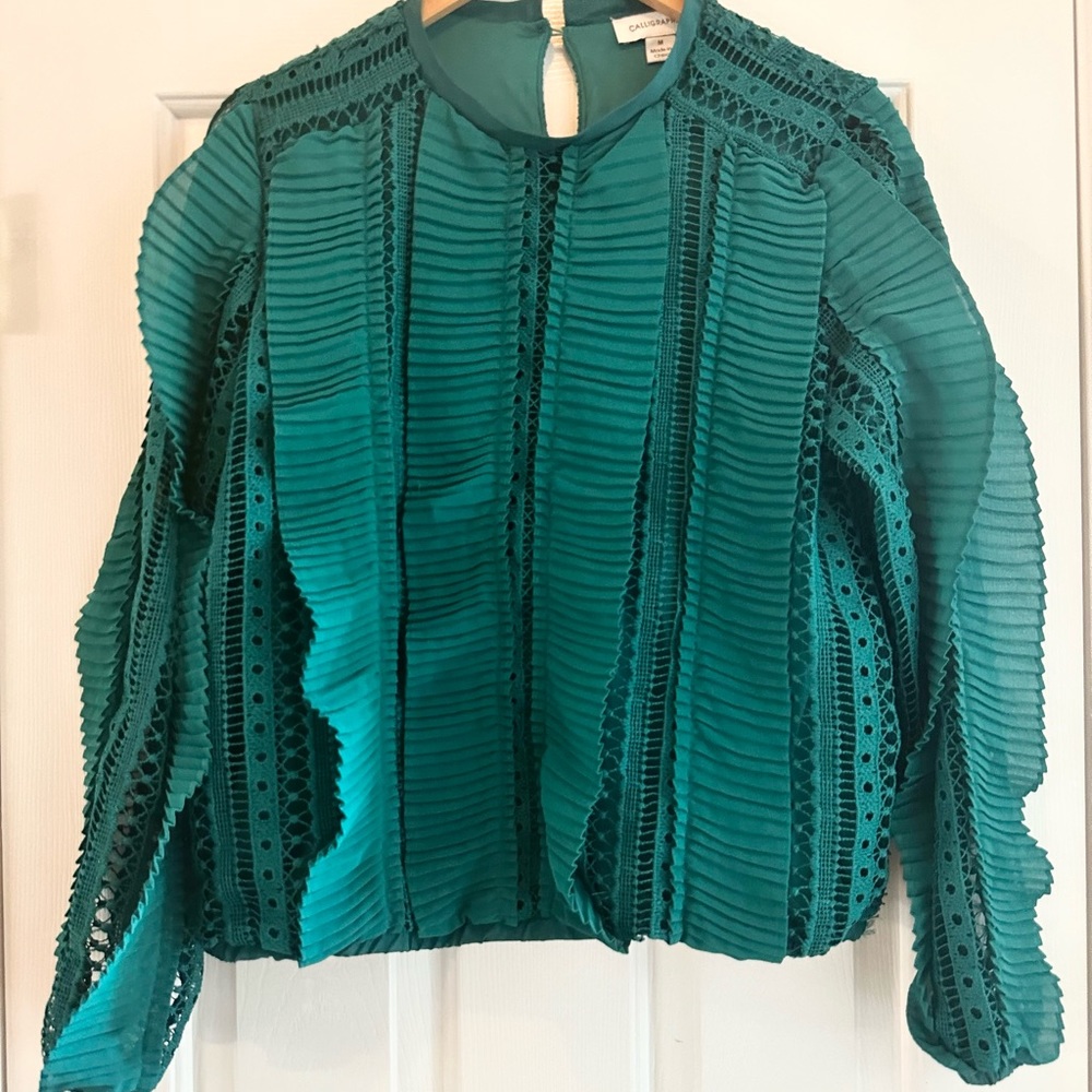 Zara Emerald Green Blouse with Lace Details